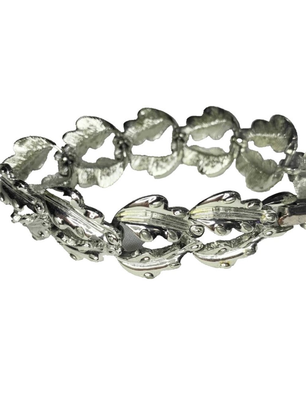 VTG Coro Silver Tone Leaf Bracelet 7" Art Deco Statement Costume Jewelry Signed